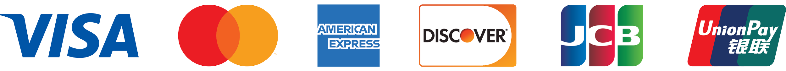 Visa, Mastercard, American Express, Discover, JCB and UnionPay accepted