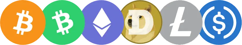 Bitcoin, Bitcoin Cash, Ethereum, Dogecoin, Litecoin and USD Coin accepted